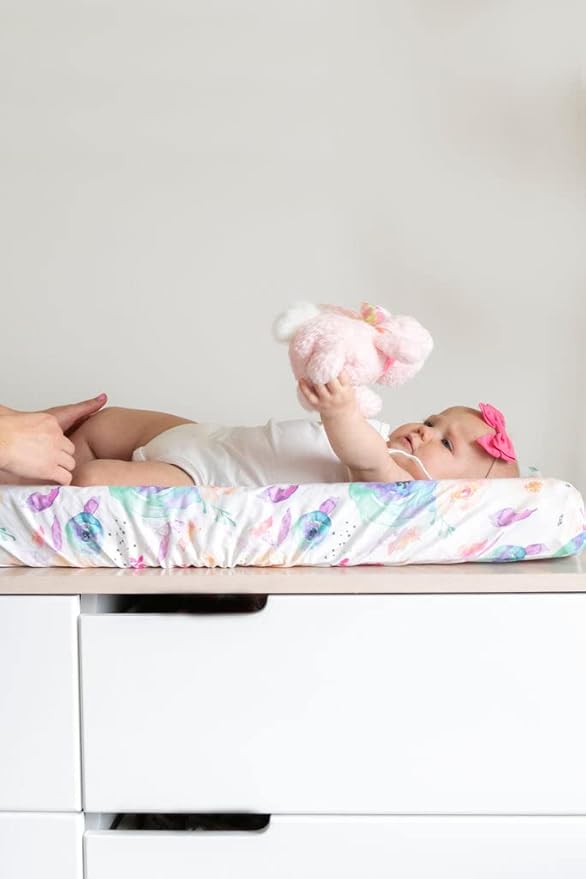 TotAha Premium Stretchy Changing Pad Covers (2-Pack)-Hypoallergenic, Silky Comfort, Buttery Soft, Calming Effect, All-Season Jersey-Knit 32'' X 16'' X 5'' Deep Pocket (Colorful Flora & Blue Flowers)
