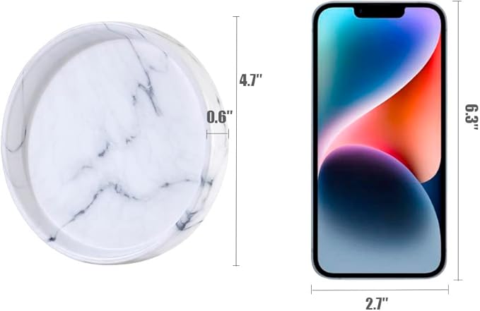 Elegant Marbled Round Jewelry Dish Key Holder, Black Ceramic Vanity Tray Bathroom Organizer for Soap Perfume Candle Small Plant, Mini Dresser Organizer Home Decor(Black, 4.7")