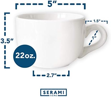 Serami Oversized Ceramic Coffee Mug with Handle - Large 22 oz Coffee Cup, Perfect for Latte, Cappuccino, Soup, Cereal - Ideal for Everyday Use - Ceramic Bowl Set, Large Coffee Mug Set (White 2 Pack)