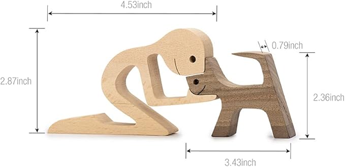 Unique Gift Hand Carved Wood Dog Human Statue Figurine Sculpture Home Office D飯r, Wooden Man Dog Carving Model to Remember Friendship Between Dog and People (D)