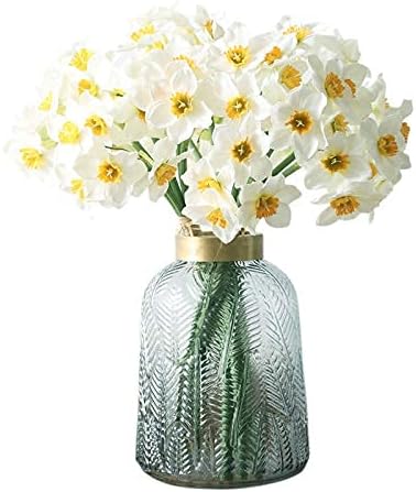 Tinsow Artificial Daffodil Flowers 15.8 Inches Narcissus Spring Flower Fake Silk Flower Arrangement for Home Wedding Decor (White, 12)