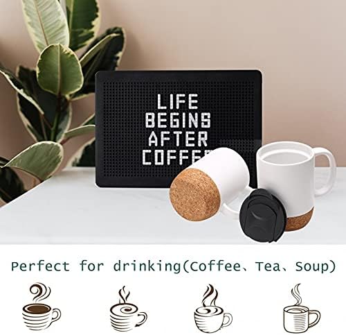 Coffee Mug Set of 2, 15 OZ Large Coffee Mugs with Handle for Tea, Ceramic Mug with Cork Bottom and Lid, Coffee Cups for Women and Men (White)