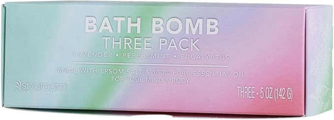 SpaRoom Soothe and Relax Handmade Natural Essential Oil Aromatherapy Bath Bombs, Set of 3, Lavender, Eucalyptus and Peppermint