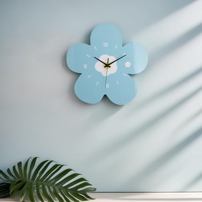 12 Inch Blue Flower Wall Clock Petal Design Wall Clock Silent Non Ticking Clock Creative Clock Quartz Battery Powered Arabic Numerals Decorative Home Living Room Size:33.5 * 29.5CM