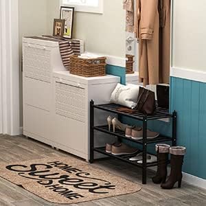 Shoe Rack, 3-Tier Bamboo Stackable Shelf Storage Organizer, Stand for Closet, Entryway, Hallway, Bathroom and Living Room(Black)