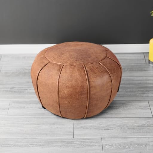 Louis Donné Unstuffed Moroccan Ottoman Pouf Cover, Waterproof Handmade Faux Decor Storage Solution for Kids Toy, Footstool Pouffe Cover Replacement Balcony Indoor 21dia Chestnut Brown, ONLY Cover