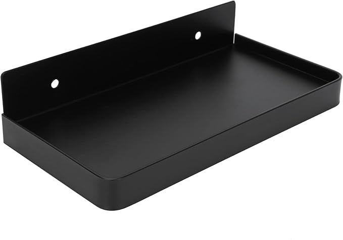 Walfront Stainless Steel Bathroom Phone Rack Holder Wall Mounted Phone Towel Storage Shelf Toilet Bathroom Supplies 185x90mm(Black), Rack