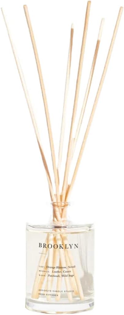 Brooklyn Candle Studio Reed Scent Diffuser - Brooklyn - Relaxing Oil Diffuser, Sage, Cassis & Orange Blossom Fragrance, 8 Rattan Diffuser Reeds, Clean Ingredients - 4.4oz