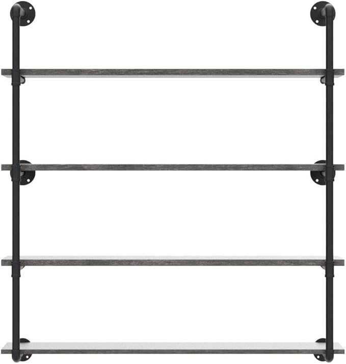 Industrial Pipe Shelving Wall Mounted,42in Rustic Metal Floating Shelves,Steampunk Real Wood Book Shelves,Wall Shelf Unit Bookshelf Hanging Wall Shelves,Farmhouse Kitchen Bar Shelving(4 Tier)