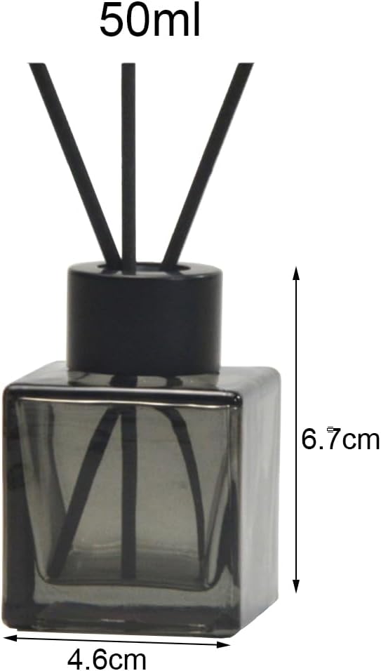 2PCS 50ml/1.7oz Glass Diffuser Bottle Jar Empty Square-Shaped Glass Fragrance Bottle Container Fragrance Accessories DIY Replacement Diffuser Sticks Decor (Grey)