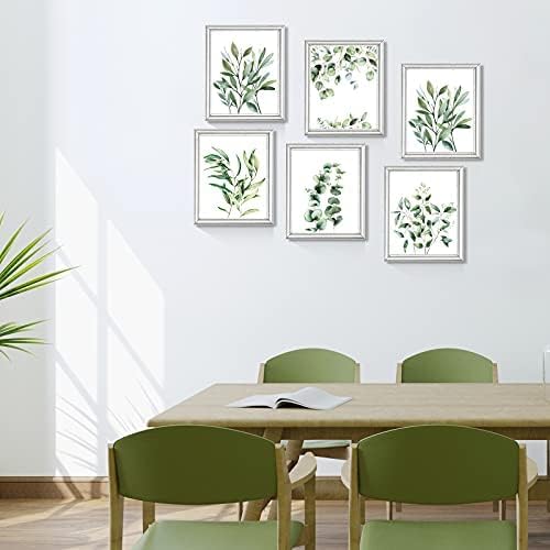 Zonon 9 Pcs Botanical Plant Wall Prints Eucalyptus Wall Decor, 10" x 8" Boho Sage Green Leaves Decoration Posters, Unframed Minimalist Art Prints for Bathroom Living Bedroom Kitchen