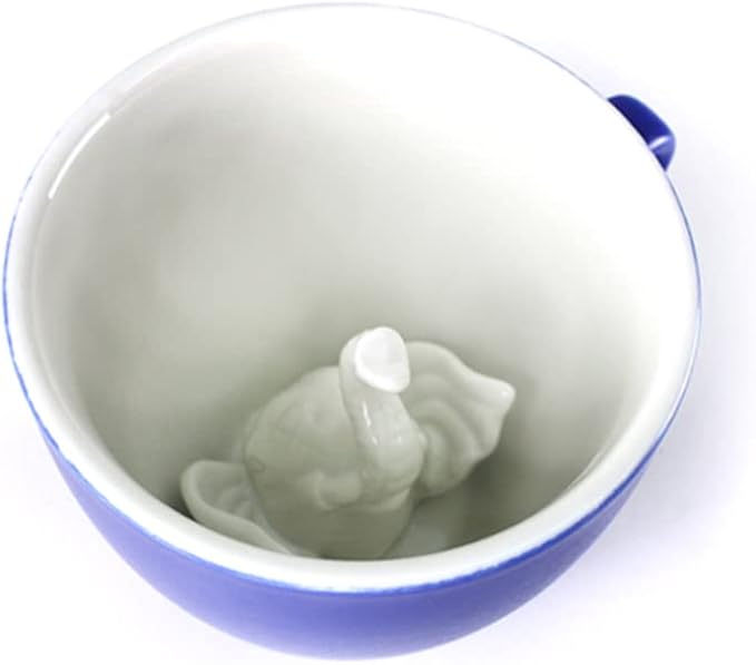 creature cups Elephant Ceramic Cup (11 Ounce, Cobalt Blue) - Hidden Animal Inside - Holiday and Birthday Gift for Coffee & Tea Lovers