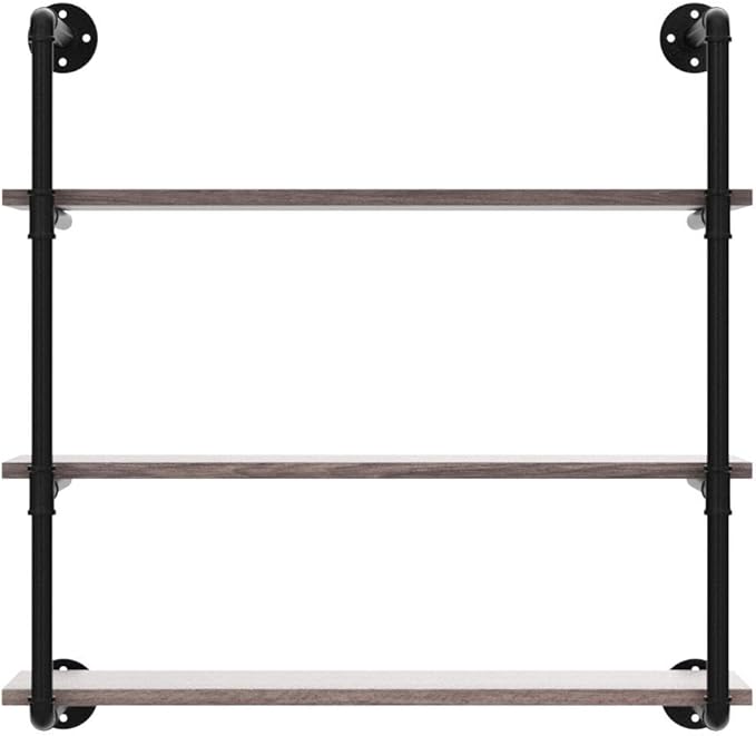 Industrial Pipe Shelving Wall Mounted,36in Rustic Metal Floating Shelves,Steampunk Real Wood Book Shelves,Wall Shelf Unit Bookshelf Hanging Wall Shelves,Farmhouse Kitchen Bar Shelving(3 Tier)