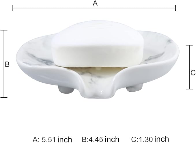 Soap Dish with Drain Ceramic Marble Soap Holder Soap Saver for Bar Soap, Kitchen Sink, and Bathroom Shower