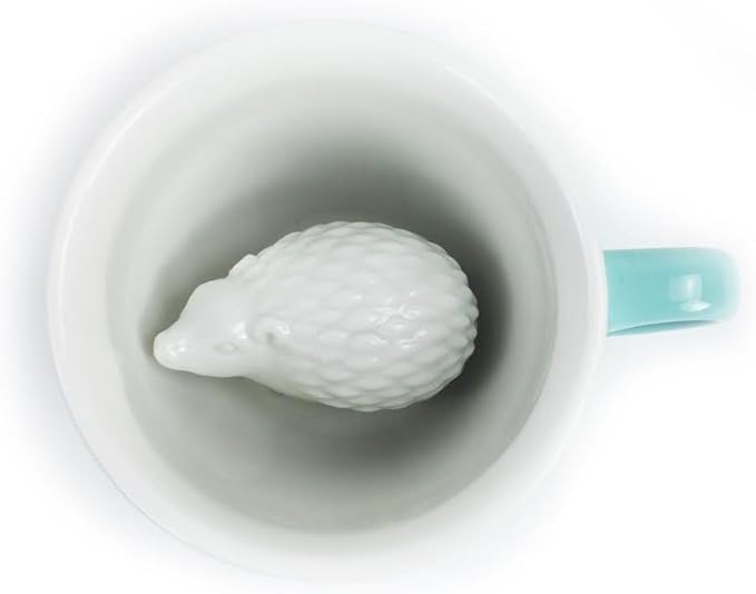 Creature Cups HEDGEHOG Ceramic Cup (11 Ounce, Aqua Green) - Hidden 3D Animal Inside Emerges As You Drink - Holiday and Birthday Drinkware Gift for Coffee & Tea Lovers