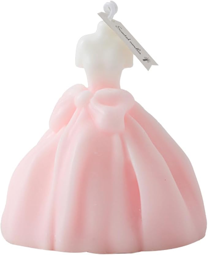Wedding Dress Aesthetic Scented Candle,200G Handmade Bride Shape Soy Wax Aroma Decorative Candle for Table Photo Prop Valentine's Day Wedding Birthday Gift,Prefect for Meditation Stress (Pink)