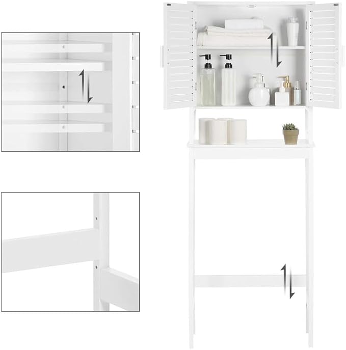 SONGMICS Over The Toilet Storage Cabinet, Bathroom Cabinet with Adjustable Inside Shelf and Bottom Stabilizer Bar, Space-Saving Toilet Rack, Cloud White UBTS010W01