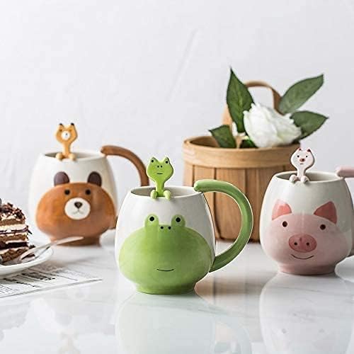 12 oz/330ML Frog Mug,Good Omen Coffee Cup Mugs, Hand-Painted Lovely Ceramic Coffee Mug with Aniaml Teaspoon,Novelty Funny Mug Christmas Birthday Gifts