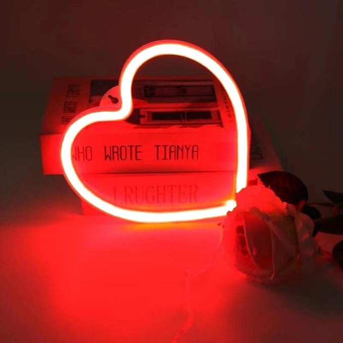 Red Heart Neon Sign, Battery Operated or USB Powered LED Neon Light for Mothers Day Decoration, Table and Wall Decoration Valentines Light for Room Classroom Dorm Wedding Proposal Anniversary Decor