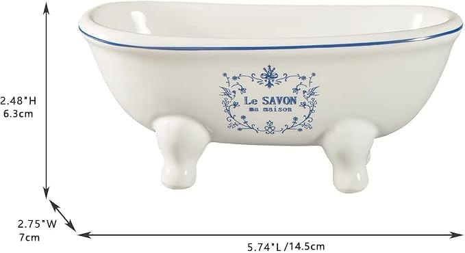1 Piece 5.7" Aqua Eden Mini Ceramic Clawfoot Double Ended Bathtub Soap Dish Vintage Decortative Soap Dish