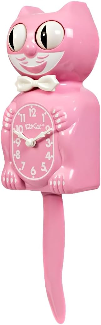 Kit-Cat Klock® Limited Edition Pink Satin kit - Iconic Retro Cat Clock with Moving Eyes and Tail, Battery Operated Wall Clock, Made in USA, Perfect for Home Decor, Mid-Century Modern Clock