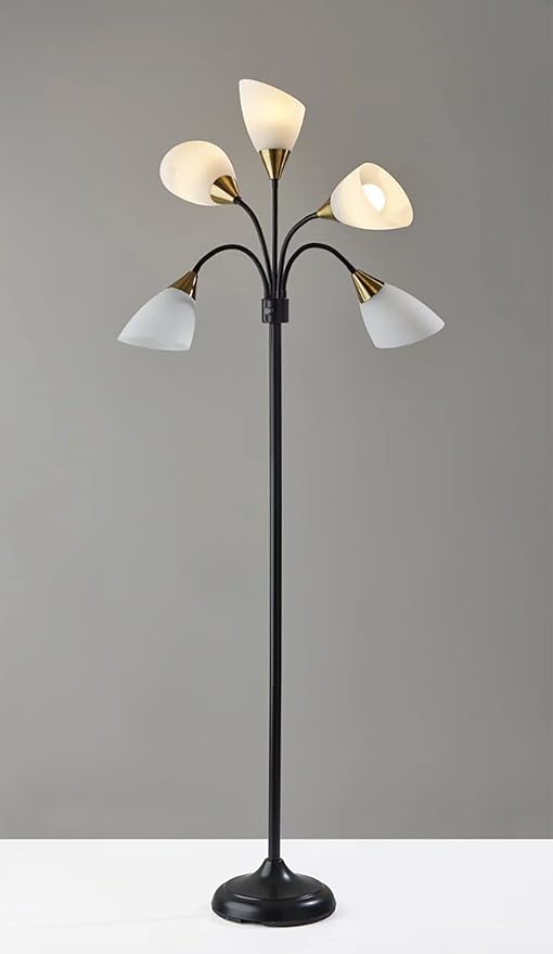 Adesso Floor Lamp with 5 Movable Shades & Adjustable Brightness – Perfect Lighting for Bedroom Decor, Beauty & Art Studio, Black