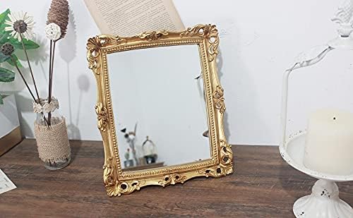 Funerom Vintage 11 x 9.5 inch Decorative Mirror, Wall Mounted & Tabletop Makeup Mirror ,Square Antique Gold
