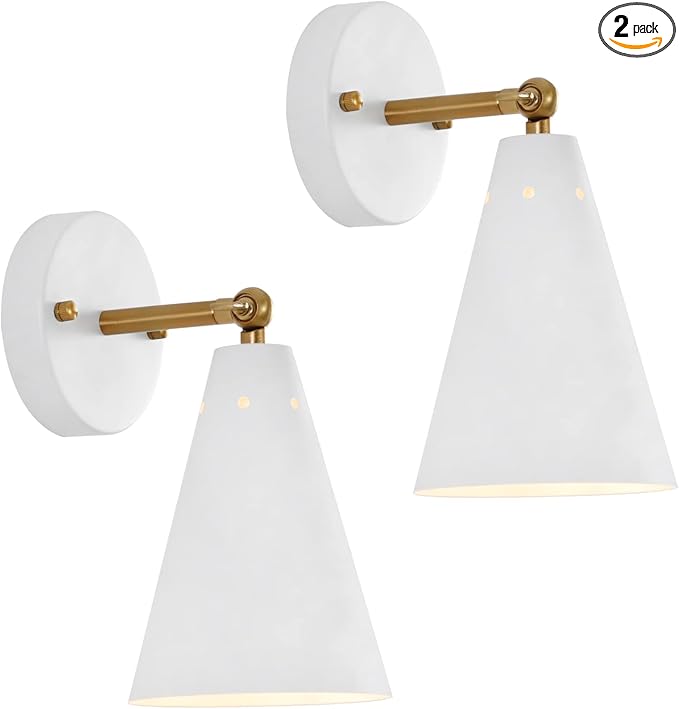 White Wall Sconces Set of Two, Modern Sconces Light Fixtures Hardwired with Metal Shade,Indoor Decor Arm Swing Lamp for Hallway,Bedroom,Living Room,Reading,Bedside,Kitchen,Nightstand