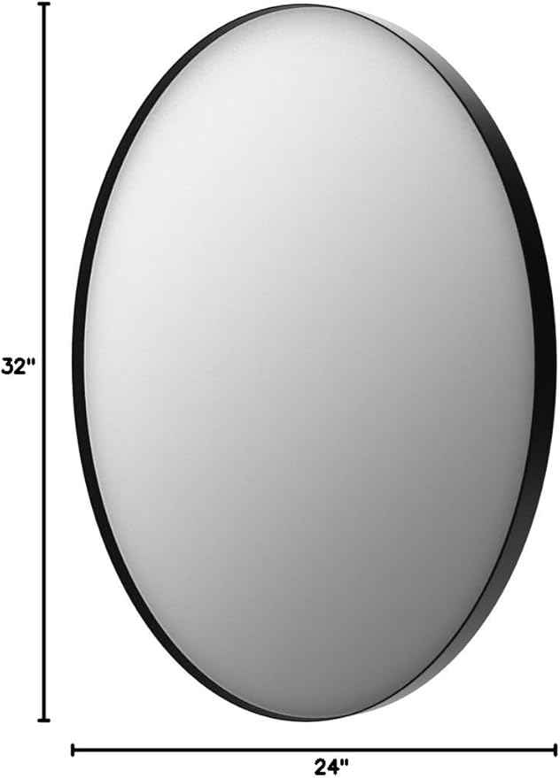 Black Oval Bathroom Mirror, 24 x 32 inch Modern Oval Wall Mounted Vanity Mirror with Tempered Glass Hanging Horizontally or Vertically, Black