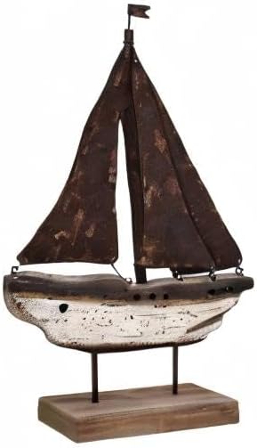 Rustic Wood Sailboat Decor Tabletop Nautical Decor, Wooden Sailboat Nautical Decoration Beach Themed Decoration Coastal Decor Sailboat Decoration for Home Mediterranean Decor (White)