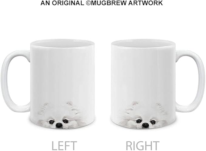 MUGBREW White Teacup Pomeranian Ceramic Coffee Mug Tea Cup, 11 OZ