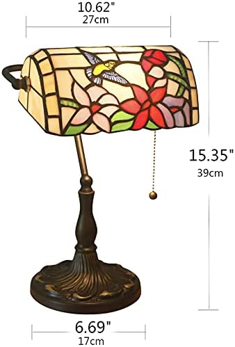 Bird Lamp Tiffany Style Bankers Lamp Table Lamp Stained Glass Bird Flower Lamp Shade Piano Desk Lamp Vintage Bedroom Bedside Lamp for Livingroom Office Study,Antique Alloy Base,Zipper Switch,A bird