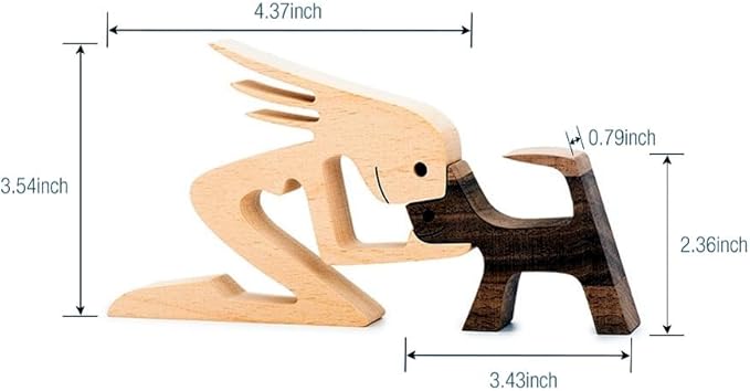 Handmade Wooden Unique Gift for Dog Lover, Wooden Woman and Dog Carving Statue, Wood Sculpture Home Office Tabletop Figurine Carved Wood Decor (E)