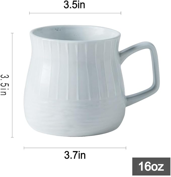 Ceramic Coffee Mug, Large mugs, 16oz, Wide Bottom, Quadrate Large Handle, Unique Mug Shape, Aesthetic Tea and Coffee Mugs, Home kitchen Mug, Best gift for friends and family, (Offwhite)