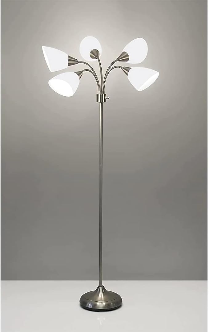 Adesso 7205-22 Multi-White Shade Floor Lamp, Adjustable Gooseneck Arms, Silver
