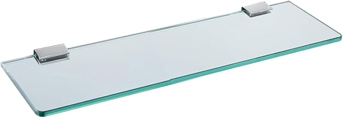 Glass Bathroom Shelf Wall Mounted 9.84 inches Tempered Glass Stainless Steel Tempered Transparent Glass with Chrome Bracket for Bathroom Bedroom Kitchen Balcony
