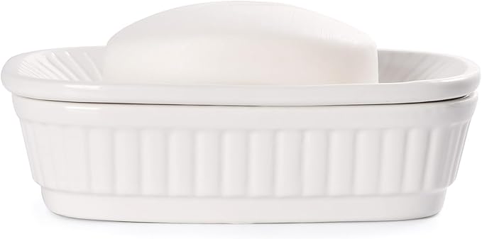 Ceramic Soap Dish, Self-draining Soap Holder, Double Layer Bar Soap Holder, White Draining Soap Dishes for Bathroom Shower Kitchen, Minimalist Vintage Style, Keep Soap Dry, ANTIS'S HOME
