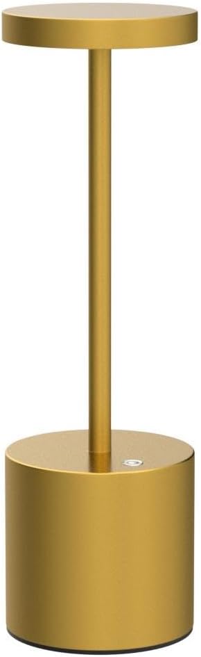 Cordless Table Lamp, Rechargeable LED Battery 5000mAh Metal USB Portable Powered Desk Lamp, 3 Levels Brightness Light for Restaurants Outdoor (10.25in Gold)