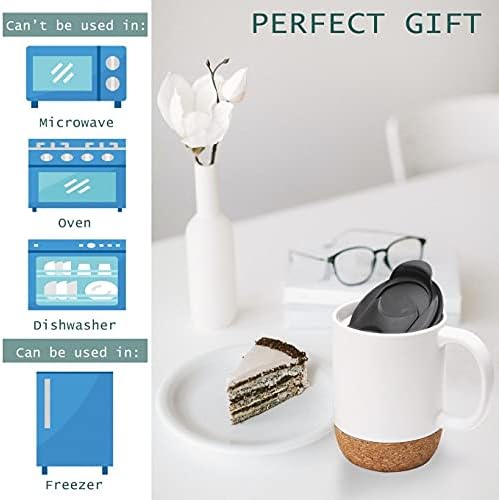 Coffee Mug Set of 2, 15 OZ Large Coffee Mugs with Handle for Tea, Ceramic Mug with Cork Bottom and Lid, Coffee Cups for Women and Men (White)