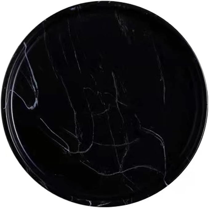 Elegant Marbled Round Jewelry Dish Key Holder, Black Ceramic Vanity Tray Bathroom Organizer for Soap Perfume Candle Small Plant, Mini Dresser Organizer Home Decor(Black, 4.7")
