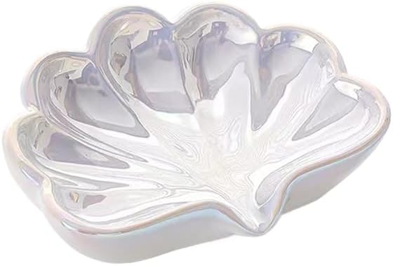 Seashell Ceramic Soap Dish for Bathroom - Efficient Drainage System Prevents Soap Melting, Non-Slip Base with Jewelry Holder, Crack-Resistant Shower Safe Design (White)