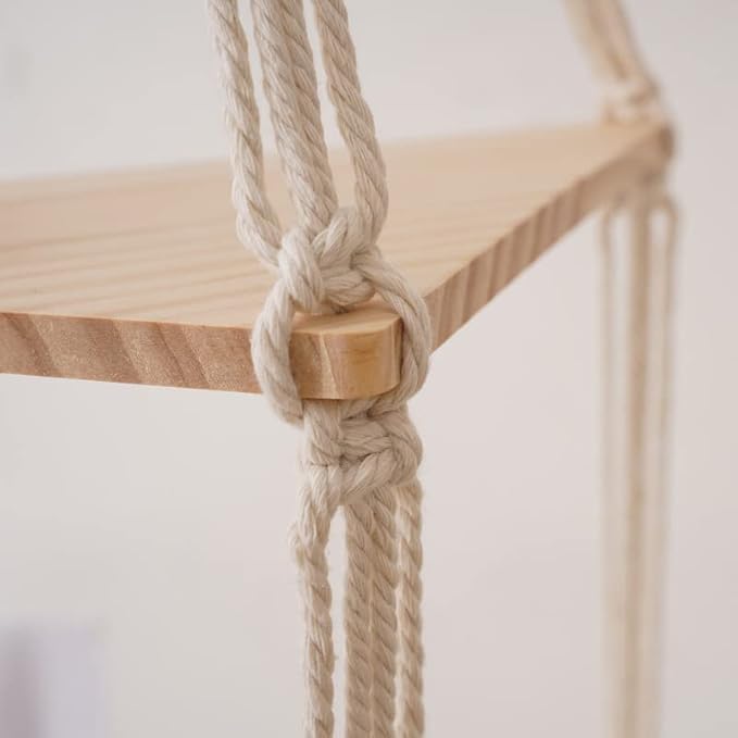 Macrame Wall Hanging Shelf Tassel Woven Macramé Shelves,Boho Wall Hanging Shelves for Small Plants Photo Frames,Home Living Room Bedroom Balcony Decor (3T)