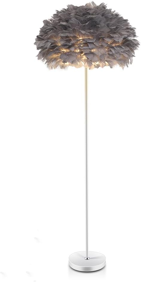 Feather Floor Lamp,Grey Floor Lamp for Bedroom,Unique Floorlamp Home Office Decor,Tall Lamps for Living Room,Goose Feather Lampshade,Modern Standing Lamps for Dinningroom,Corner,Behind Couch