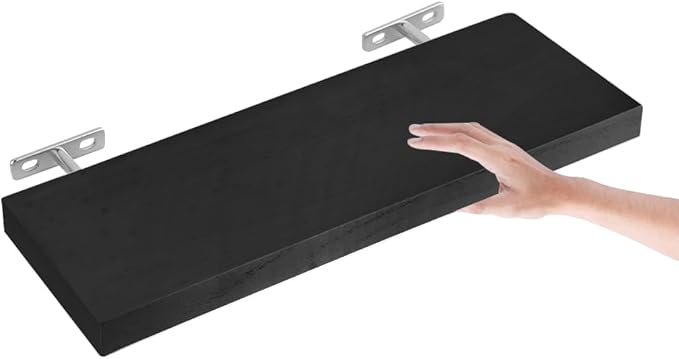 Floating Shelves for Wall, 16*6*1inch Wood Wall Mounted Shelves for Room Decor, Repisas Flotantes for Book Bathroom Bedroom Storage, Renter Friendly Shelves with Invisible Brackets (Black)