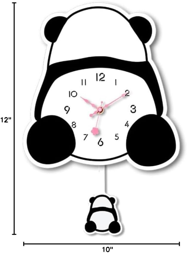 Panda Wall Clock 3D Cute Clock with Pendulum Silent Funny Gift Clock for Modern Decorative Home Living Room Kids' Room Panda Butt
