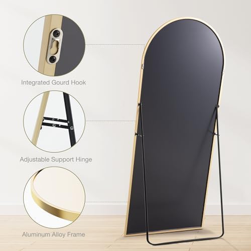 Sweetcrispy 71"x26" Arched Full Length Mirror, Standing or Leaning Full Body Mirror with Aluminum Alloy Thin Frame, Suitable for Bedroom or Cloakroom,Gold