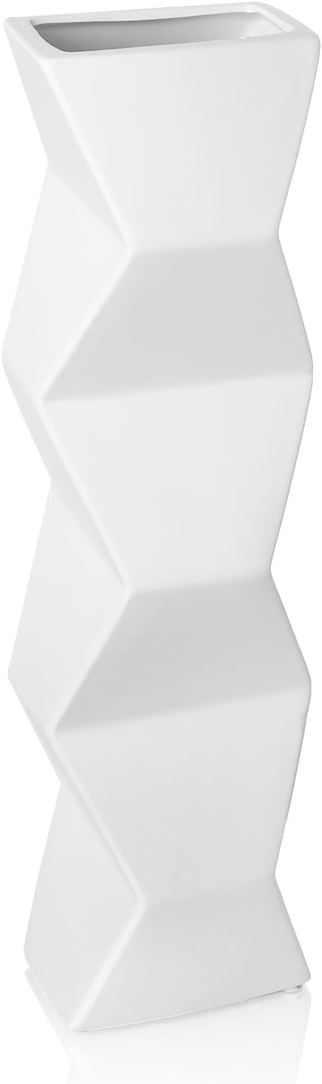 Large White Ceramic Floor Vase, 15.7 Inch Tall Modern Minimalist Vase for Living Room, Bedroom, Kitchen Decor - Holds Fresh Flowers, Branches & Dried Plants (White)