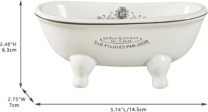 1 Piece 5.7" Mini Ceramic Clawfoot Double Ended Bathtub Soap Dish Vintage Decortative Soap Dish