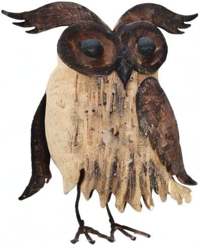 E-view Rustic Owl Figurines Decor Animal Statue for Home-Wooden Stand Owl Sculptures Decorations for Living Room Bedroom-Shelf Decoration Decorative Tabletop Collection(Owl B)