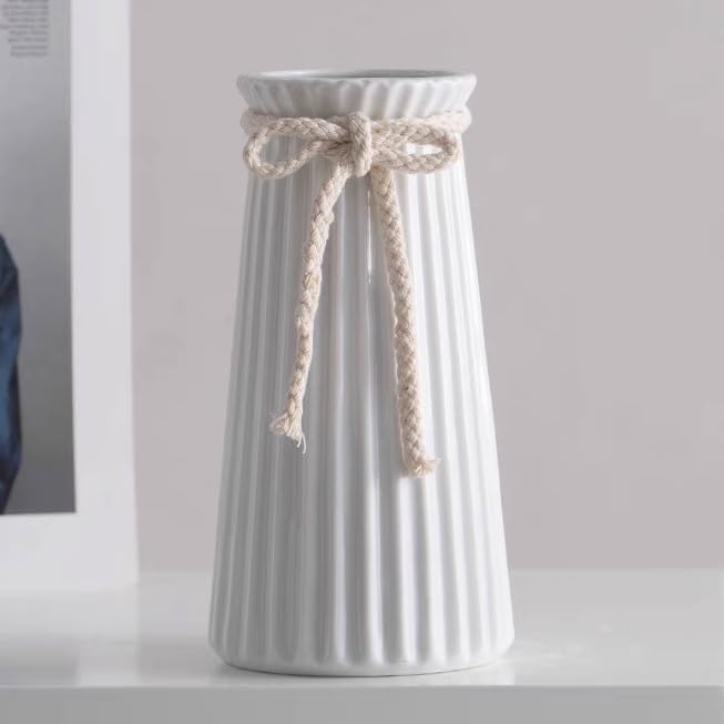 White Ceramic Flower Vase, 8'' Modern Minimalist Decorative Vases for Bouquet, Boho Vases for Pampas Grass Home Office Farmhouse Decor Bedroom Living Room Wedding Table Decorations